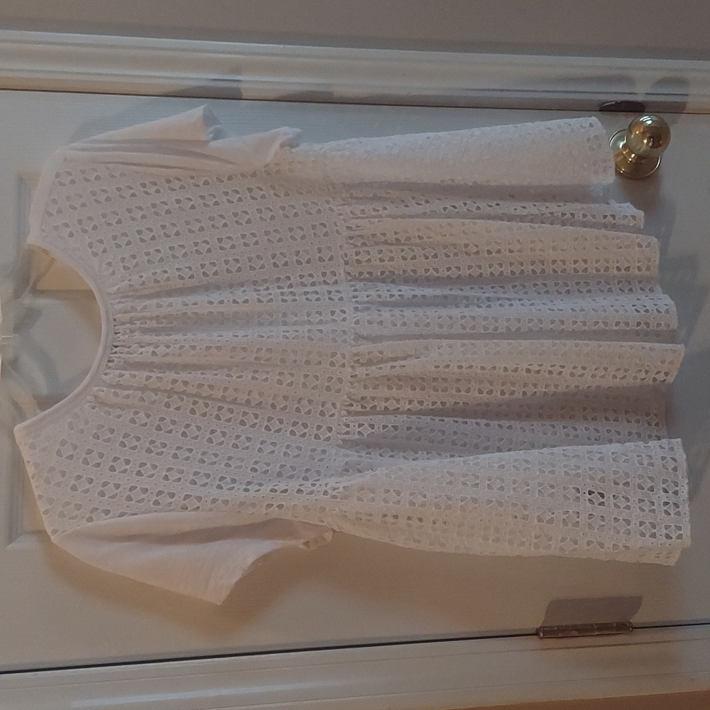 BELLE & SKY HIGH-LOW BABY DOLL SHIRT & SWIM COVER UP LG WHITE LIKE NEW!